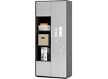 Simplyfurn Armadio Ufficio Amira T30, Armadio Con Tre Vani Aperti, Anthrazit E Bianco Lucido, Push-To-Open, 180X80X40 Cm, Armadio Per Documenti Per Ufficio E Home Office