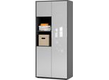Simplyfurn Armadio Ufficio Amira T20, Armadio Con Due Vani Aperti, Anthrazit E Bianco Lucido, Push-To-Open, 180X80X40 Cm, Armadio Per Documenti Per Ufficio E Home Office.