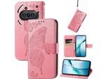 Per Nothing Phone 3A Custodia A Portafoglio In Pelle Finta Custodia Per Cellulare Custodia Con Design A Farfalla Custodie Rosa