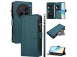 Custodia Per Vivo X200S, Con Cerniera, Portafoglio Custodia Flip In Finto Cuoio Con Tasche Per Carte, Supporto E Passante Per La Mano Verde