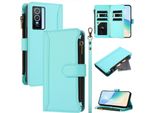 Custodia Per Vivo Y76 5G, Con Cerniera, Portafoglio Custodia Flip In Finto Cuoio Con Tasche Per Carte, Supporto E Passante Verde Menta