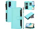Custodia Per Vivo Y72 5G, Con Cerniera, Portafoglio Custodia Flip In Finto Cuoio Con Tasche Per Carte, Supporto E Passante Verde Menta