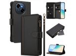 Custodia Per Tecno Spark Go 1/Spark Go 1S/Pop 9 4G, Con Cerniera, Portafoglio Custodia Flip In Finto Cuoio Con Tasche Per Carte, Supporto E Passante Per Mano Nero