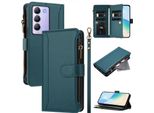 Custodia Per Vivo V30 Lite 4G, Con Cerniera, Portafoglio Custodia Flip In Finto Cuoio Con Tasche Per Carte, Supporto E Passante Per La Mano Verde