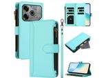 Custodia Per Tecno Spark 6 Go/Spark Go 2020/Spark Go 2021, Con Cerniera, Portafoglio Custodia Flip In Finto Cuoio Con Tasche Per Carte, Supporto E Passante Per Mano Verde Menta