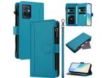 Custodia Per Vivo Y55 5G, Con Cerniera, Portafoglio Custodia Flip In Finto Cuoio Con Tasche Per Carte, Supporto E Passante Per Mano Lake Blu