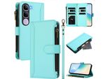 Custodia Per Vivo Y300, Con Cerniera, Portafoglio Custodia Flip In Finto Cuoio Con Tasche Per Carte, Supporto E Passante Verde Menta