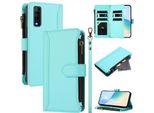 Custodia Per Vivo Y70S, Con Cerniera, Portafoglio Custodia Flip In Finto Cuoio Con Tasche Per Carte, Supporto E Passante Verde Menta