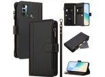 Custodia Per Tecno Spark 7/Spark 7T, Flip Case In Finto Cuoio Con Cerniera E Portafoglio, Con Tasche Per Carte, Supporto E Passante Per La Mano, Nero