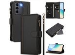 Custodia Per Vivo V27/V27 Pro/S16/S16 Pro, Flip Case In Finto Cuoio Con Cerniera E Portafoglio, Tasche Per Carte, Supporto E Passante Per La Mano, Nero