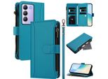 Custodia Per Vivo V30 Lite 4G, Con Cerniera, Portafoglio Custodia Flip In Finto Cuoio Con Tasche Per Carte, Supporto E Passante Per Mani Lake Blu