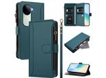 Custodia Per Vivo V40E, Con Cerniera, Portafoglio Custodia Flip In Finto Cuoio Con Tasche Per Carte, Supporto E Passante Per La Mano Verde