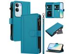 Custodia Per Vivo Y19S/Y29, Con Cerniera, Portafoglio, Custodia Flip In Finto Cuoio Con Tasche Per Carte, Supporto E Passante Per La Mano Lake Blu