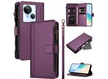 Custodia Per Tecno Spark 10 5G, Con Cerniera, Portafoglio, Custodia Flip In Finto Cuoio Con Tasche Per Carte, Supporto E Passante Per La Mano Viola