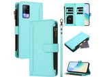 Custodia Per Vivo V21E 4G/Y73, Con Cerniera, Portafoglio, Custodia Flip In Finto Cuoio Con Tasche Per Carte, Supporto E Passante Verde Menta