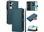 Custodia Per Vivo Y29S, Con Cerniera, Portafoglio Custodia Flip In Finto Cuoio Con Tasche Per Carte, Supporto E Passante Per Mano Verde
