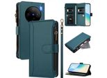 Custodia Per Vivo X100, Con Cerniera, Portafoglio Custodia Flip In Finto Cuoio Con Tasche Per Carte, Supporto E Passante Per La Mano Verde
