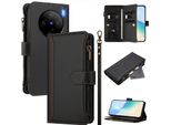Custodia Per Vivo X100 Pro/X100S Pro, Con Cerniera, Portafoglio, Custodia Flip In Finto Cuoio Con Tasche Per Carte, Supporto E Passante Per La Mano Nero