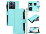 Custodia Per Vivo Y36 4G, Con Cerniera, Portafoglio Custodia Flip In Finto Cuoio Con Tasche Per Carte, Supporto E Passante Verde Menta