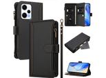 Custodia Per Xiaomi Poco F5/Redmi Note 12 Turbo, Con Cerniera, Portafoglio Custodia Flip In Finto Cuoio Con Tasche Per Carte, Supporto E Passante Per Mano Nero