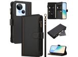 Custodia Per Tecno Spark 10 5G, Con Cerniera, Portafoglio Custodia Flip In Finto Cuoio Con Tasche Per Carte, Supporto E Passante Per La Mano Nero