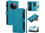 Custodia Per Vivo Y300 Pro, Con Cerniera, Portafoglio Custodia Flip In Finto Cuoio Con Tasche Per Carte, Supporto E Passante Per Mani Lake Blu