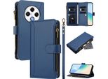 Custodia Per Tecno Spark 30 4G, Con Cerniera, Portafoglio Custodia Flip In Finto Cuoio Con Tasche Per Carte, Supporto E Passante Blu
