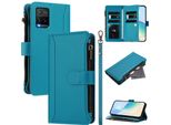 Custodia Per Vivo Y33S 4G, Con Cerniera, Portafoglio Custodia Flip In Finto Cuoio Con Tasche Per Carte, Supporto E Passante Per Mani Lake Blu