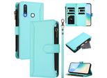 Custodia Per Vivo Y19, Con Cerniera, Portafoglio Custodia Flip In Finto Cuoio Con Tasche Per Carte, Supporto E Passante Per Mano Verde Menta