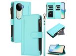 Custodia Per Vivo V40E, Con Cerniera, Portafoglio Custodia Flip In Finto Cuoio Con Tasche Per Carte, Supporto E Passante Per Mano Verde Menta