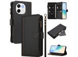 Custodia Per Tecno Spark 30 5G, Con Cerniera, Portafoglio Custodia Flip In Finto Cuoio Con Tasche Per Carte, Supporto E Passante Per La Mano Nero