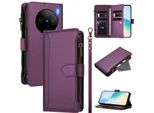 Custodia Per Vivo X100 Pro/X100S Pro, Con Cerniera, Portafoglio, Custodia Flip In Finto Cuoio Con Tasche Per Carte, Supporto E Passante Viola
