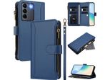 Custodia Per Vivo V27/V27 Pro/S16/S16 Pro, Con Cerniera, Portafoglio Custodia Flip In Finto Cuoio Con Tasche Per Carte, Supporto E Passante Blu
