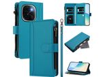 Custodia Per Vivo T3 Pro, Con Cerniera, Portafoglio Custodia Flip In Finto Cuoio Con Tasche Per Carte, Supporto E Passante Per Mani Lake Blu
