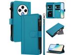 Custodia Per Tecno Spark 30 4G, Con Cerniera, Portafoglio Custodia Flip In Finto Cuoio Con Tasche Per Carte, Supporto E Passante Per Mani Lake Blu
