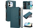 Custodia Per Tecno Spark 30 5G, Con Cerniera, Portafoglio Custodia Flip In Finto Cuoio Con Tasche Per Carte, Supporto E Passante Per Mano Verde