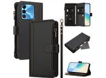 Custodia Per Tecno Spark Go 2022/Spark 8C/Spark 9, Con Cerniera, Portafoglio Custodia Flip In Finto Cuoio Con Tasche Per Carte, Supporto E Passante Per Mano Nero