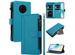 Custodia Per Huawei Nova 8I, Con Cerniera, Portafoglio In Finto Cuoio Con Tasche Per Carte, Supporto E Passante Per La Mano Lake Blu