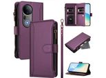 Custodia Per Vivo S20 Pro, Con Cerniera, Portafoglio In Finto Cuoio Con Tasche Per Carte, Supporto E Passante Per Mano Viola