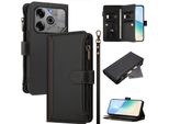 Custodia Per Tecno Spark 6 Go/Spark Go 2020/Spark Go 2021, Con Cerniera, Portafoglio Custodia Flip In Finto Cuoio Con Tasche Per Carte, Supporto E Passante Per Mano Nero