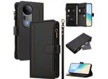 Custodia Per Vivo S20 Pro, Con Cerniera, Portafoglio In Finto Cuoio Con Tasche Per Carte, Supporto E Passante Per La Mano Nero