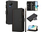 Custodia Per Huawei Nova 7I/P40 Lite 4G, Con Cerniera, Portafoglio, Custodia Flip In Finto Cuoio Con Tasche Per Carte, Supporto E Passante Per La Mano Nero