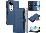 Custodia Per Vivo S19, Con Cerniera, Portafoglio Custodia Flip In Finto Cuoio Con Tasche Per Carte, Supporto E Passante Per Mano Blu