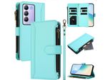 Custodia Per Vivo V30 Lite 4G, Con Cerniera, Portafoglio Custodia Flip In Finto Cuoio Con Tasche Per Carte, Supporto E Passante Verde Menta