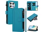 Custodia Per Tecno Spark 30 Pro, Con Cerniera, Portafoglio Custodia Flip In Finto Cuoio Con Tasche Per Carte, Supporto E Passante Per Mani Lake Blu