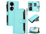 Custodia Per Huawei P50 Pro, Con Cerniera, Portafoglio In Finto Cuoio Con Tasche Per Carte, Supporto E Passante Per La Mano Verde Menta