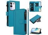 Custodia Per Vivo Y29 4G, Con Cerniera, Portafoglio Custodia Flip In Finto Cuoio Con Tasche Per Carte, Supporto E Passante Per Mani Lake Blu