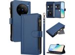 Custodia Per Vivo X100S, Con Cerniera, Portafoglio Custodia Flip In Finto Cuoio Con Tasche Per Carte, Supporto E Passante Per Mano Blu