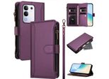 Custodia Per Vivo Y29 4G, Con Cerniera, Portafoglio In Finto Cuoio Con Tasche Per Carte, Supporto E Passante Per Mano Viola