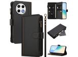 Custodia Per Tecno Spark 30 Pro, Con Cerniera, Portafoglio Custodia Flip In Finto Cuoio Con Tasche Per Carte, Supporto E Passante Per Mano Nero